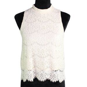 Forever 21 Women's Cropped Mock Neck Cream Lace Sleeveless Blouse